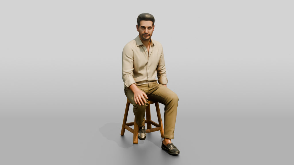 Man Relaxing on a Stool in Linen