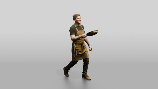 Line Cook Flipping a Pancake - 3D character model, view 1