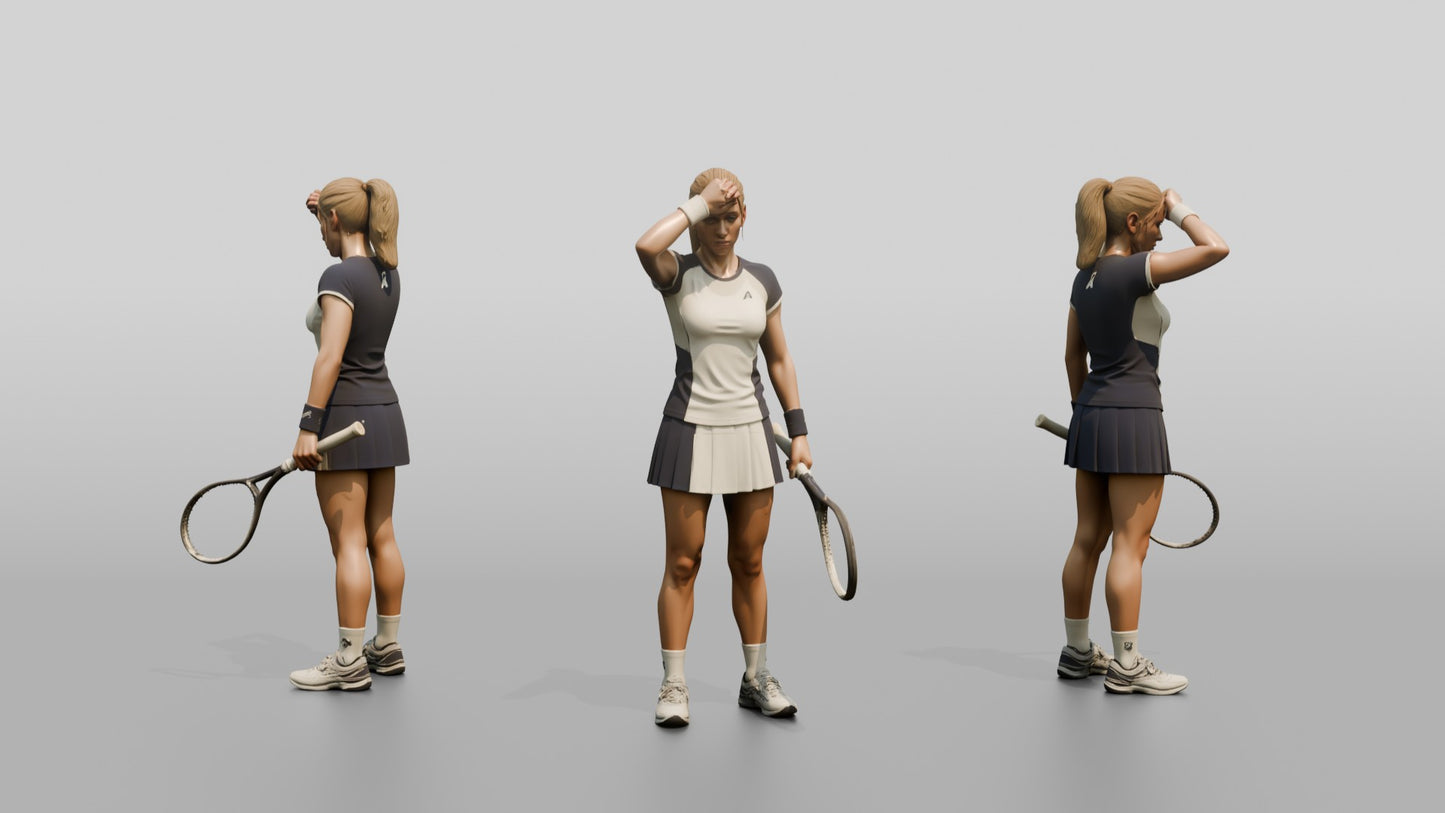 Female Tennis Player Wiping Sweat Between Points