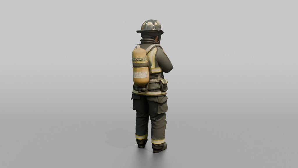 Firefighter Woman Adjusting Her Face Mask Regulator