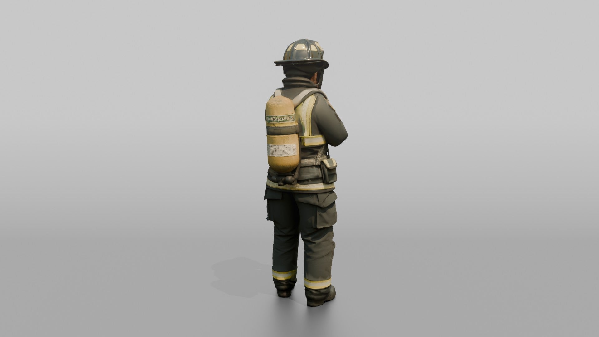 Firefighter Woman Adjusting Her Face Mask Regulator