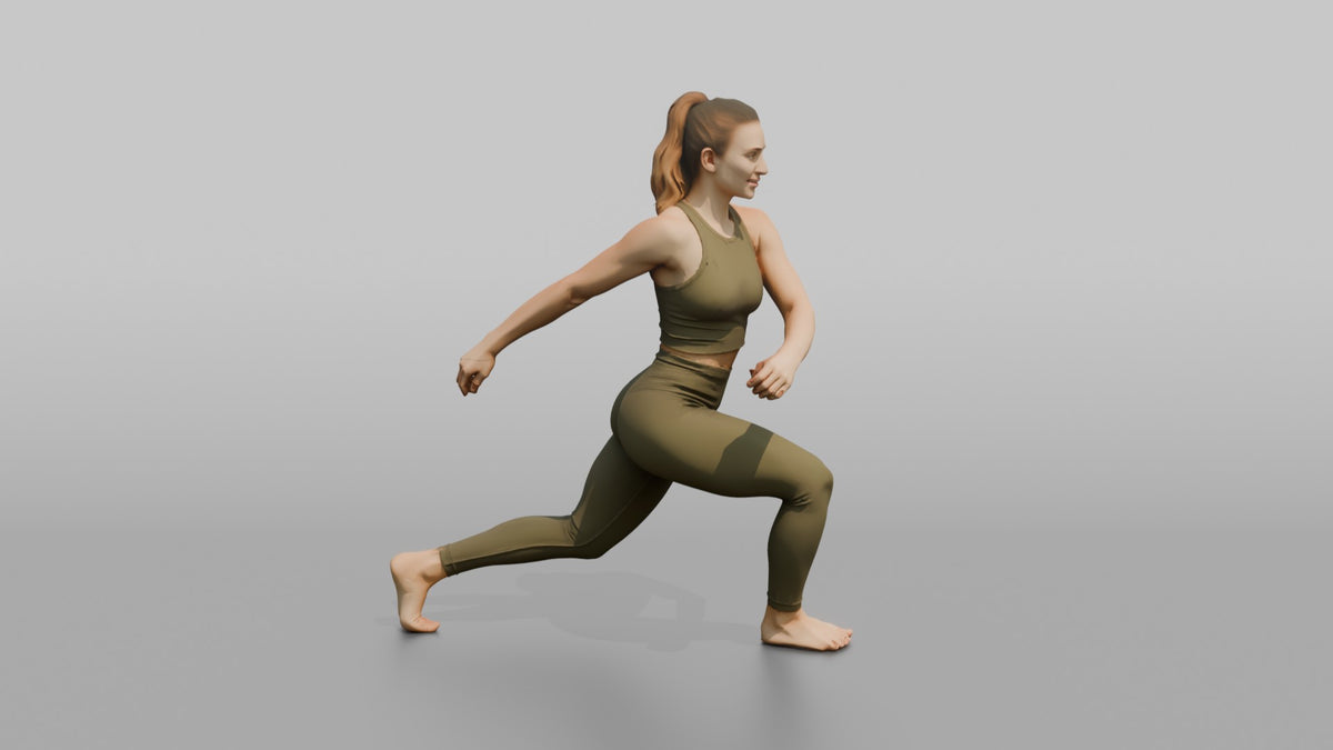 Fitness Influencer Woman Mid Lunge, Twisting Slightly - 3D character model