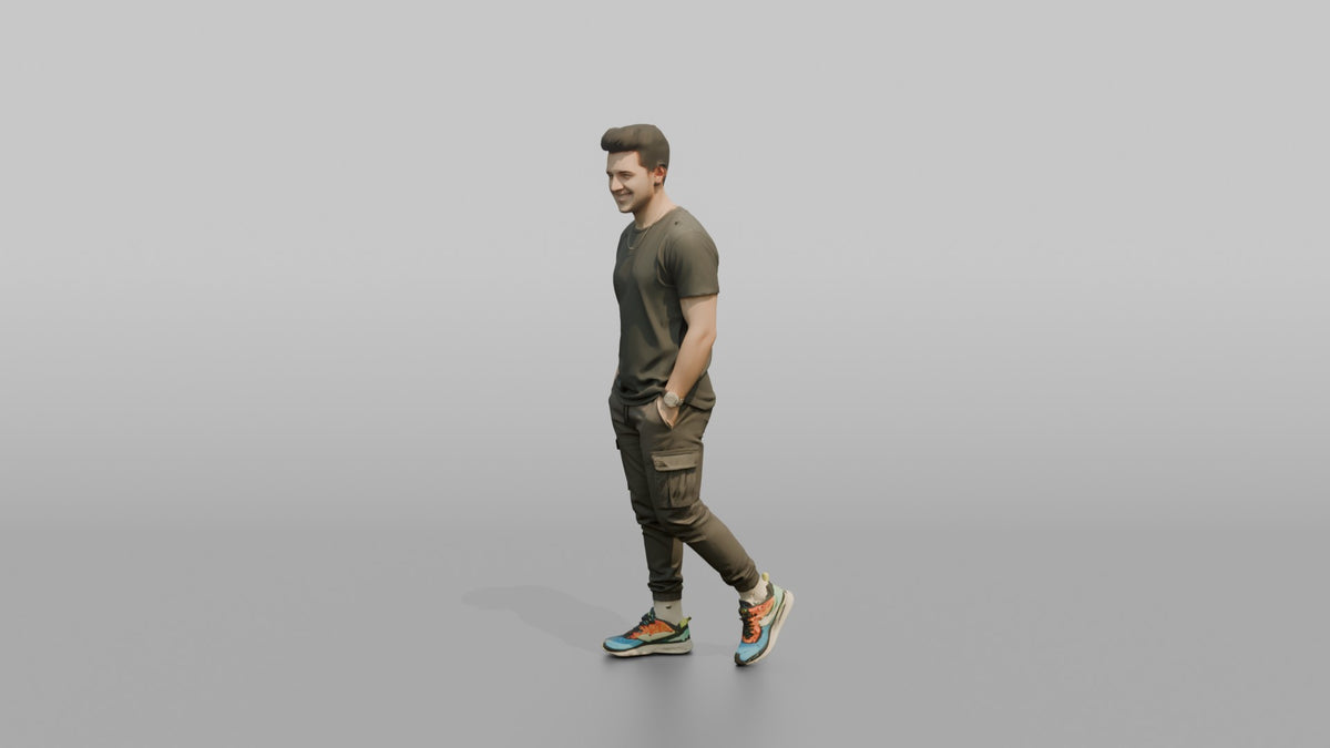 Patron Man Striking A Confident Pose, Colorful Sneakers And Joggers - 3D character model, view 4