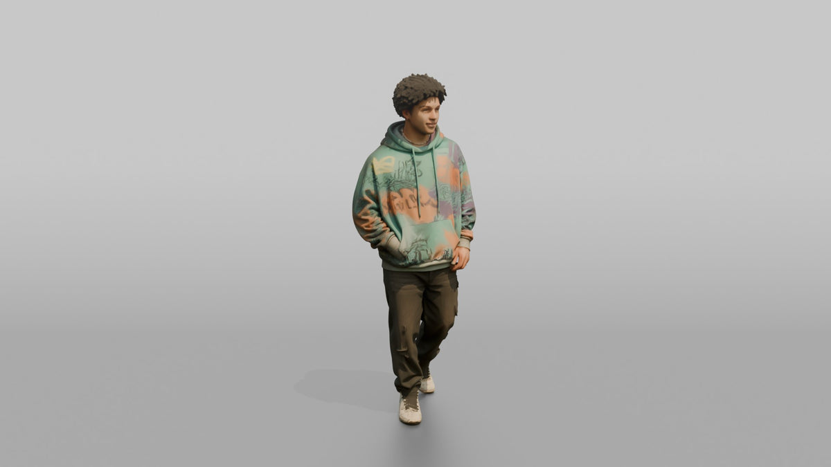 Patron Man Striking A Confident Urban Pose In An Oversized Colorful Hoodie - 3D character model