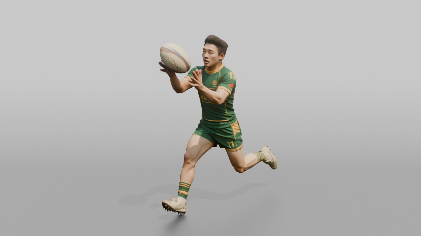 Rugby Back Catching a High Spiral Pass