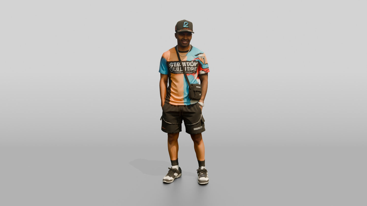 African-American Man in Streetwear Graphic Tee