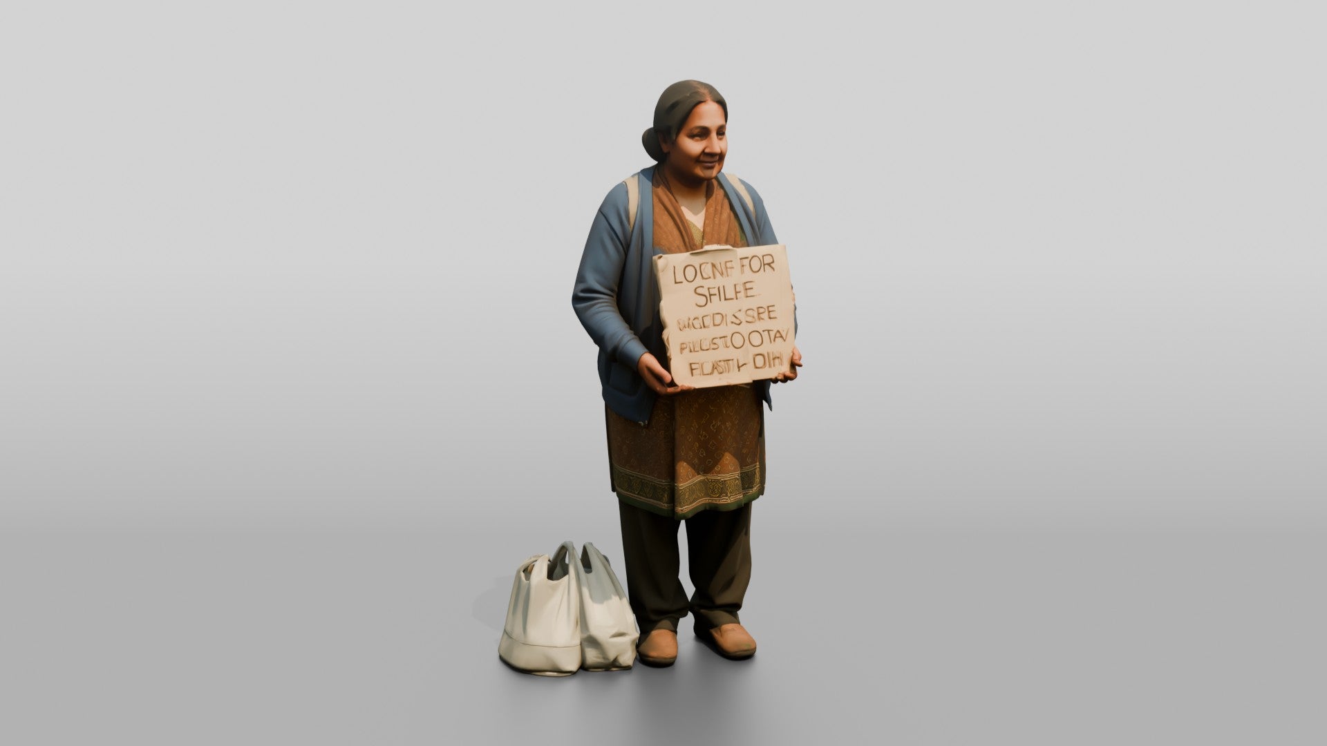 Homeless Woman Holding a Sign Looking for Shelter