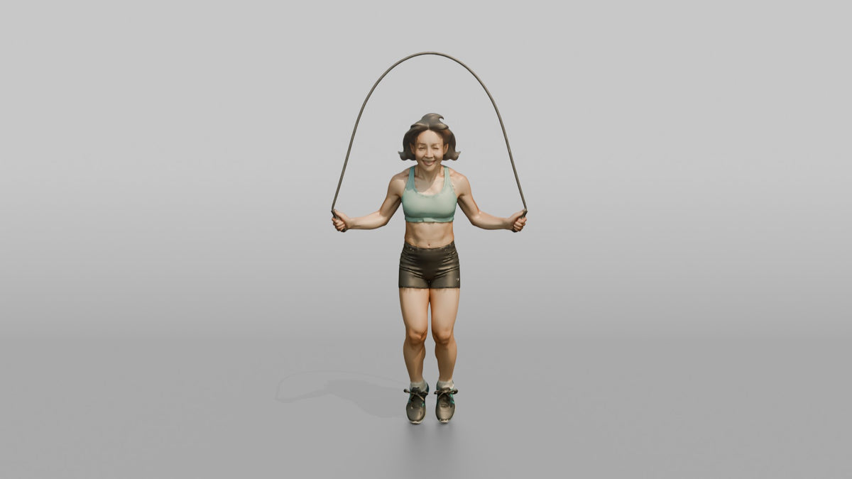 Cardio Athlete Woman Mid-jump With A Jump Rope - 3D character model, view 5