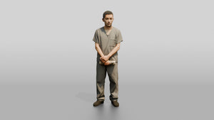 East Asian Male Prisoner in a Grey Scrub Uniform - 3D character model, view 1