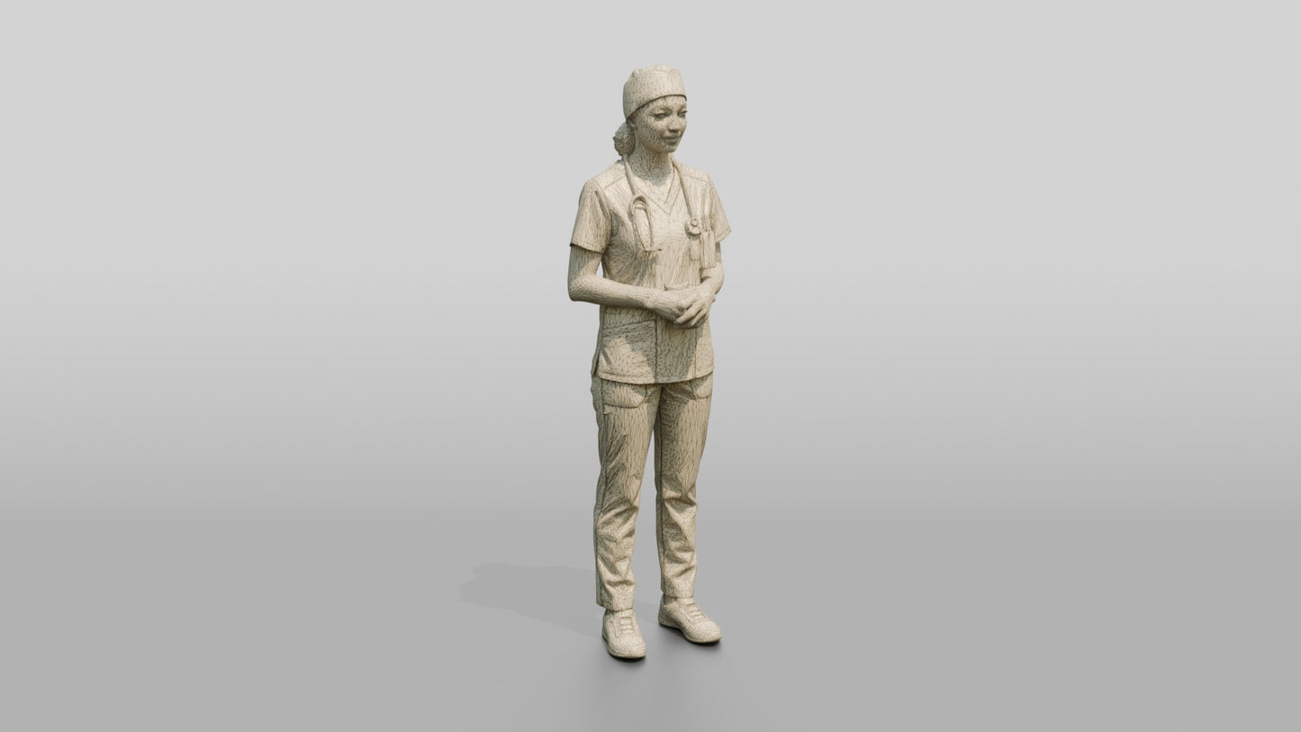 Young Mixed-Race Woman Doctor with Hands Clasped