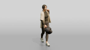 Woman Lifting Linen Cover-Up Off Shoulders - 3D character model, view 1