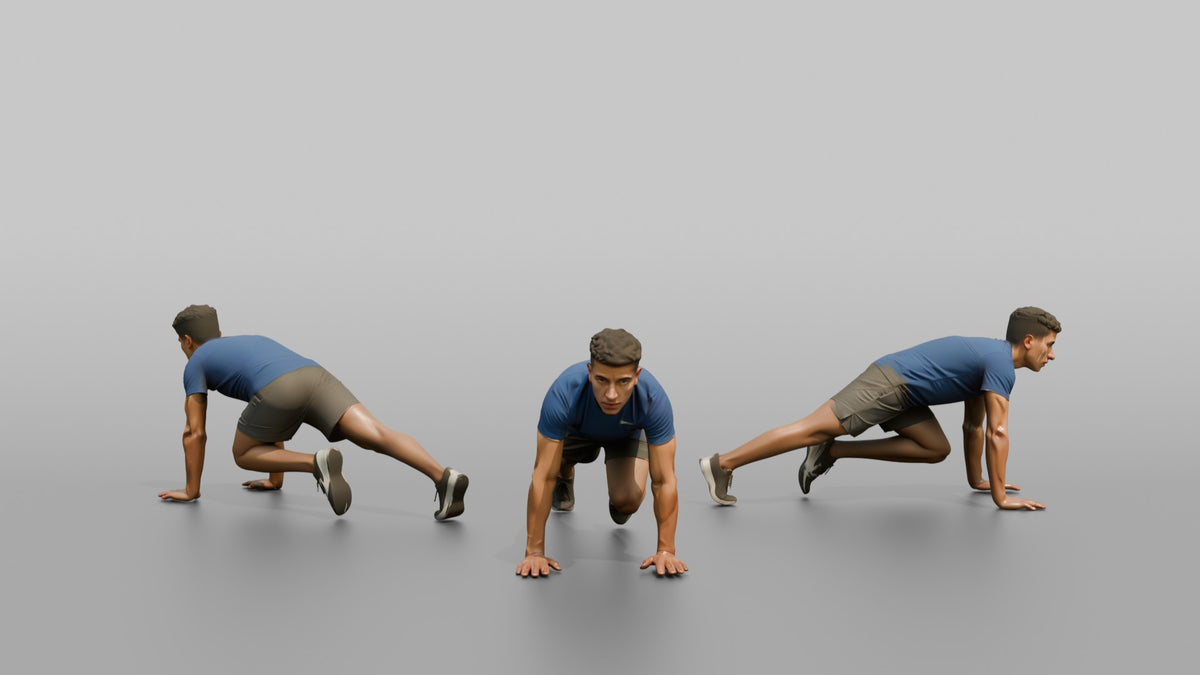 Bodyweight Athlete Man In A Mountain-climber Position - 3D character model, view 1