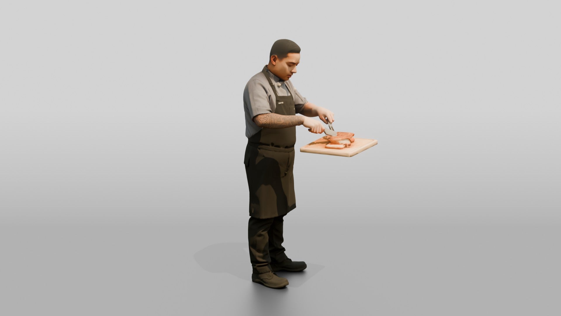 Line Cook Carving Roast Pork Belly