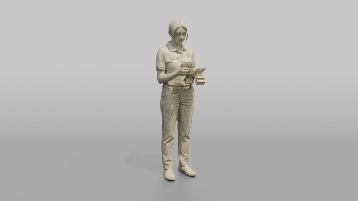Woman Cashier Counting A Stack Of Cash Bills - wireframe topology preview