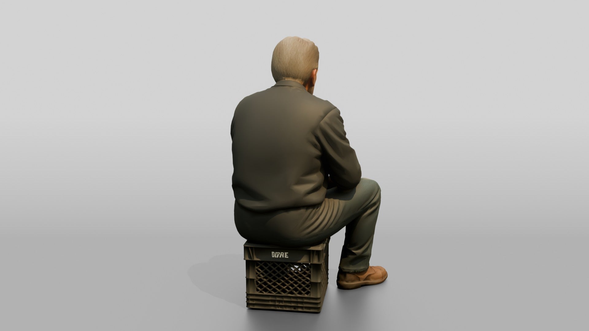 Homeless Man Sitting on a Milk Crate