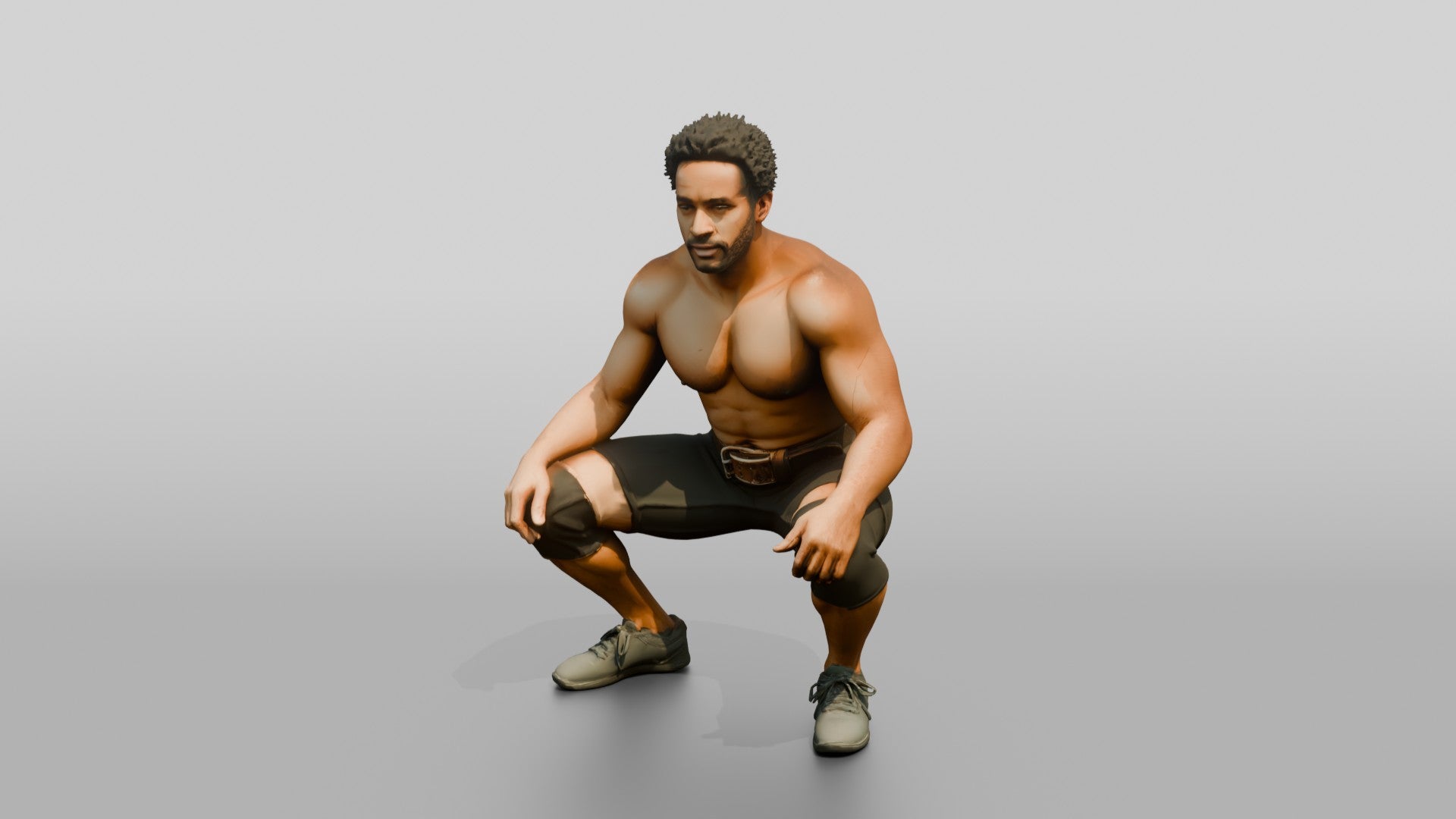 Man in Deep Squat Stance