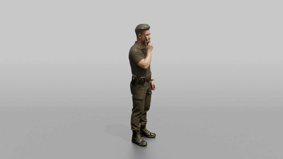 Door Staff Man Holding A Two-way Radio To The Mouth - 3D character model, view 2