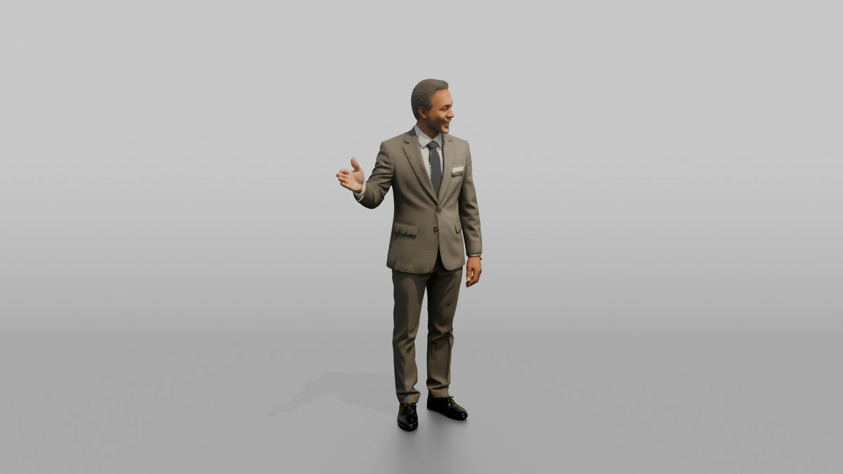Host Man Gesturing This Way With One Arm - 3D character model, view 2