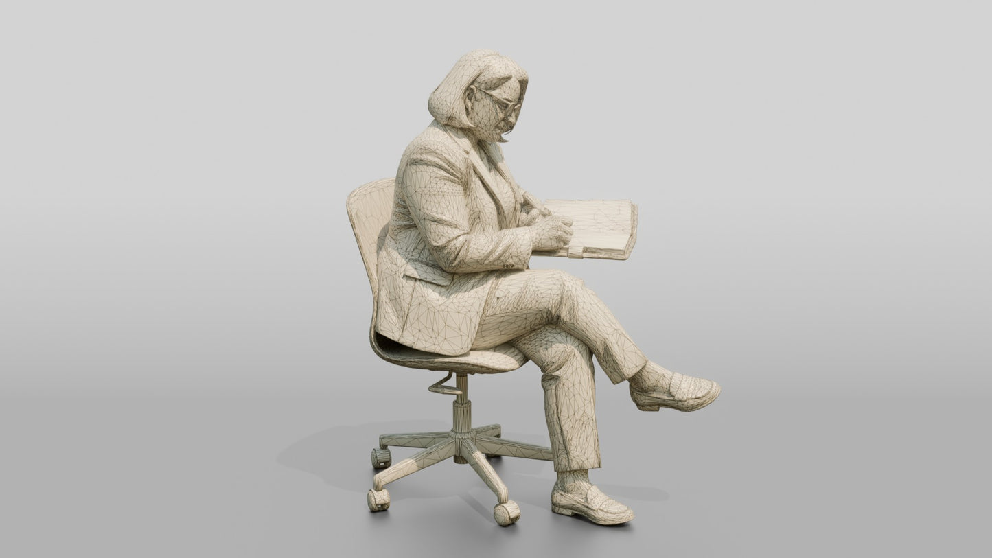 Businesswoman Writing on an Office Chair