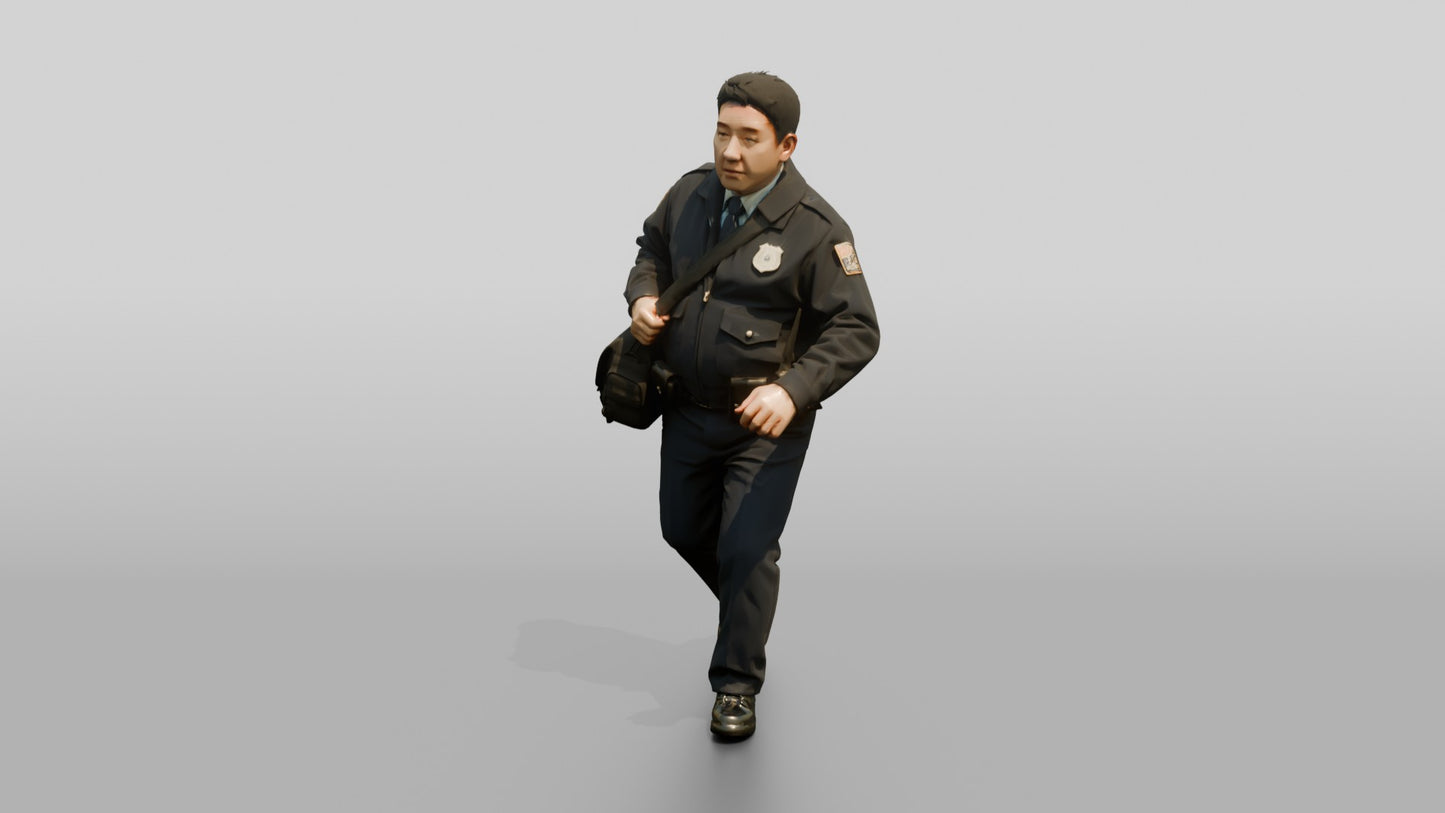 Police Officer Hurrying with a Shoulder Bag