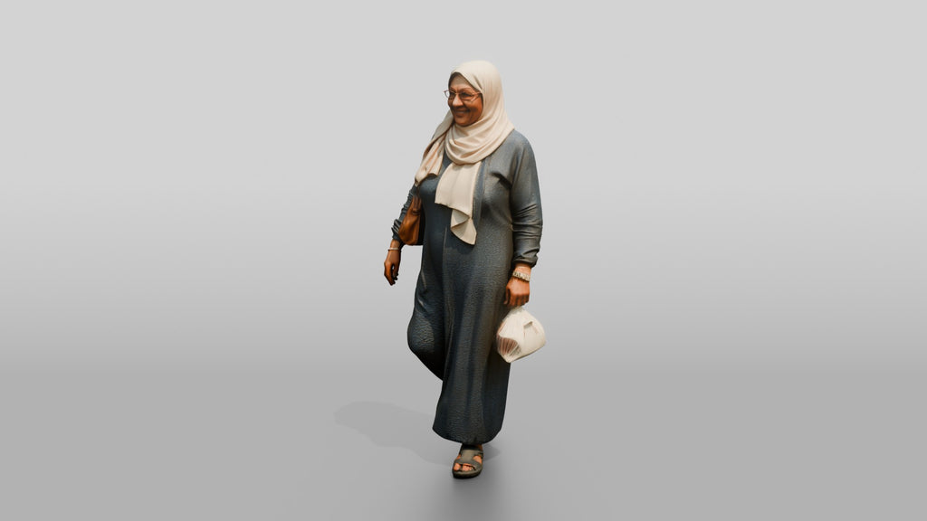 Elderly Egyptian Woman in Hijab Walking with a Handbag