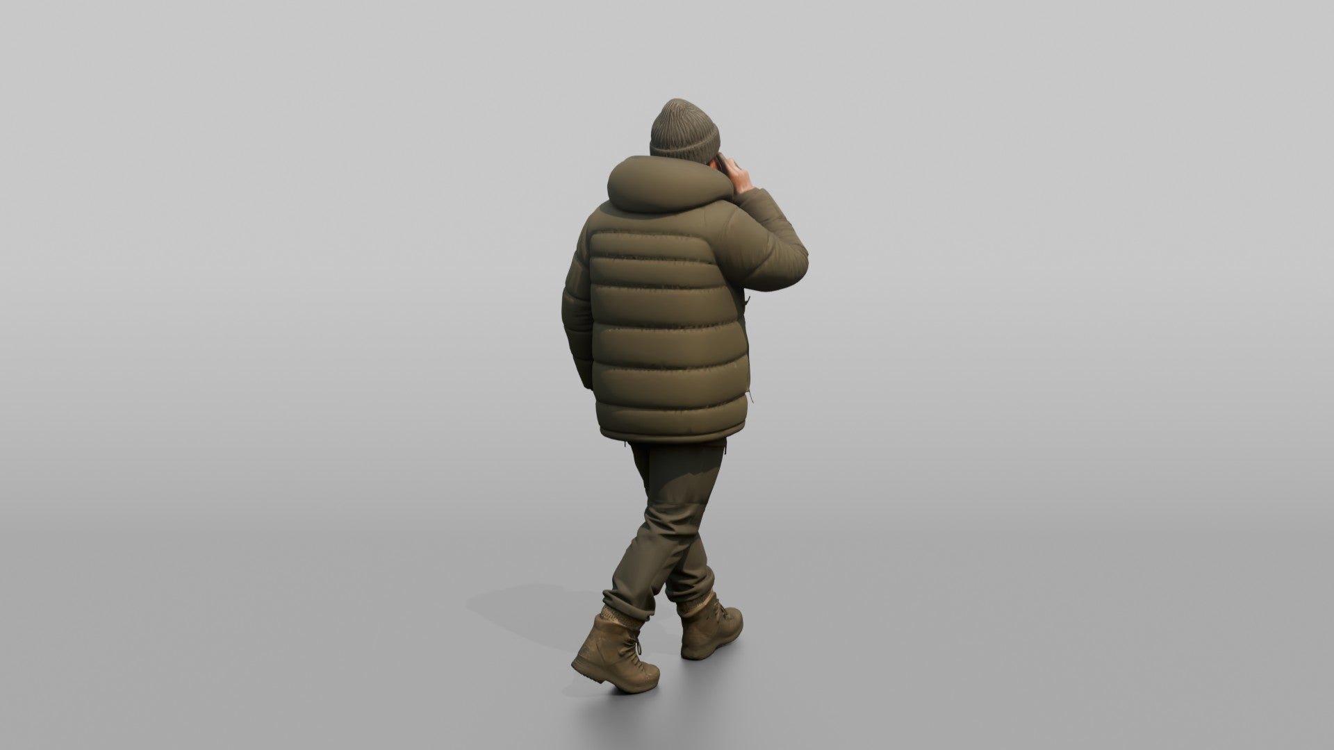 Scandinavian Man Talking on His Phone in a Puffer Coat