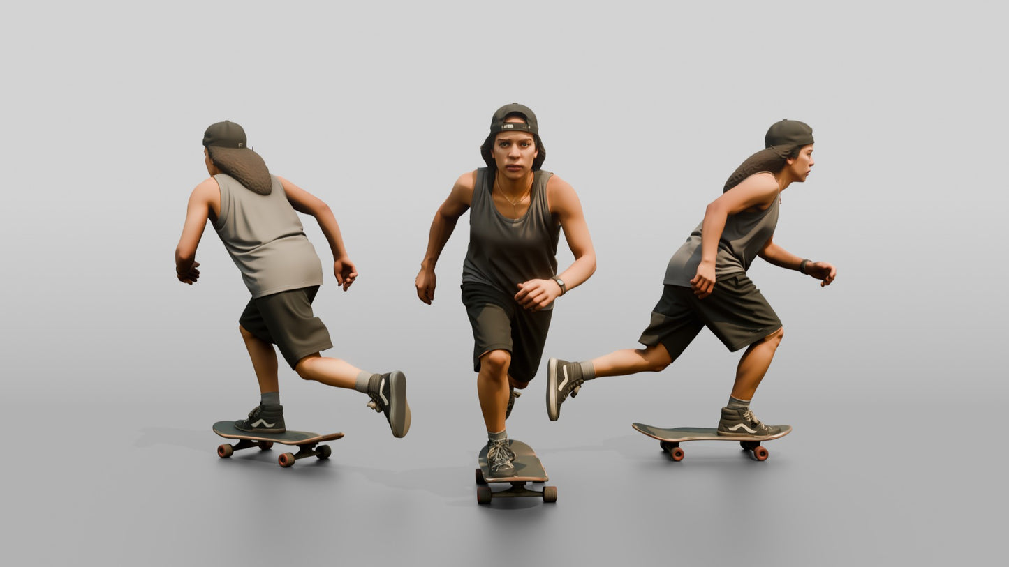 Latina Woman Skating Down the Boardwalk