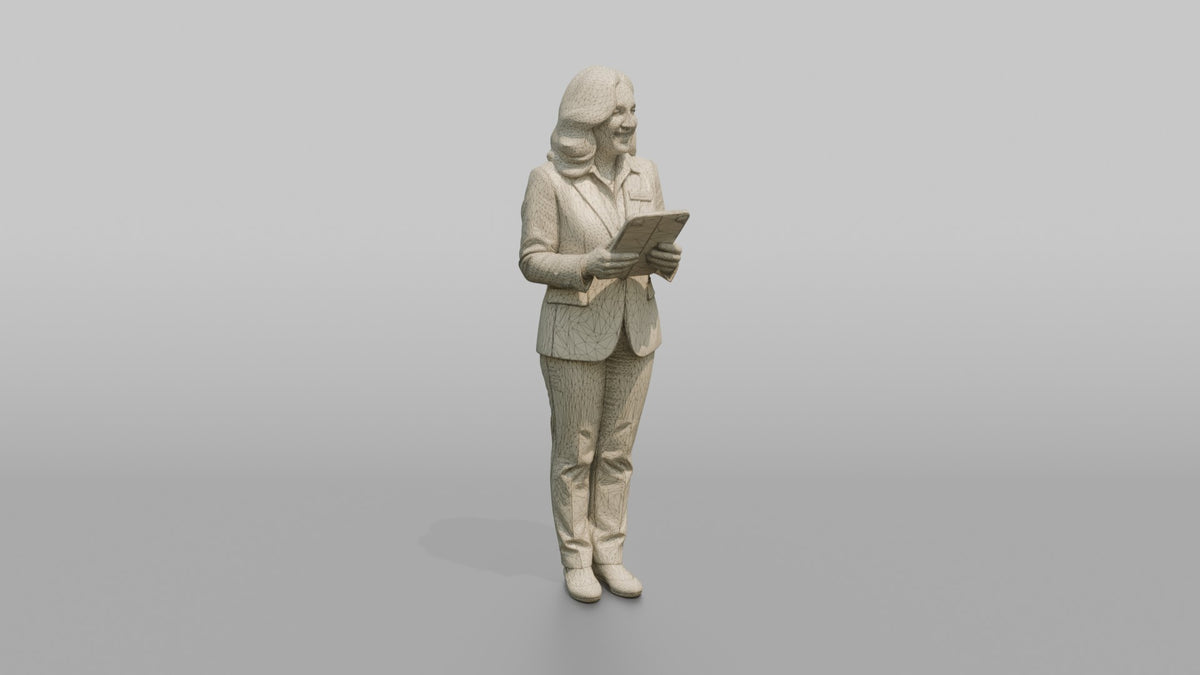 Receptionist Woman Holding A Tablet Device - wireframe topology preview