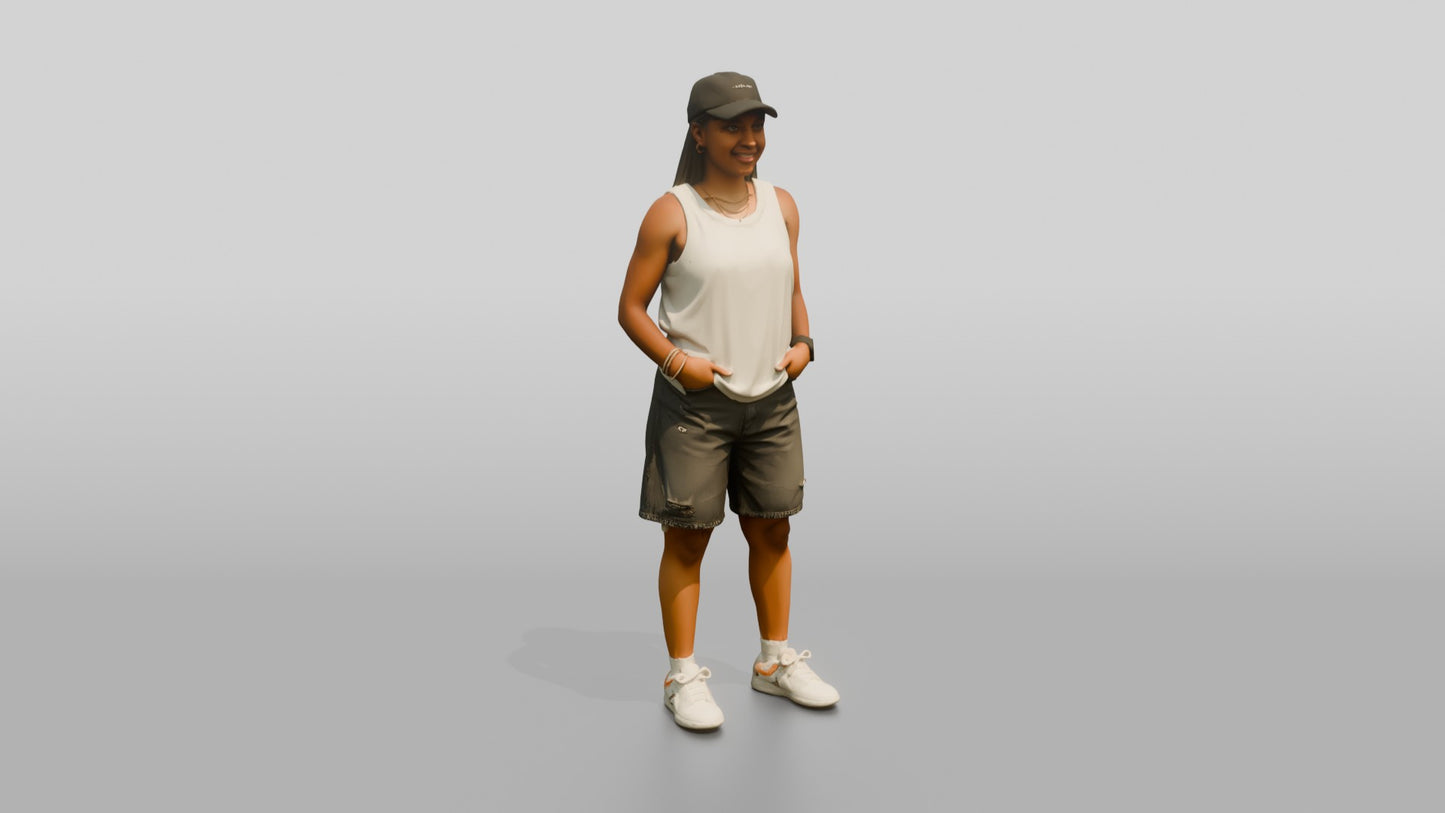 African-American Woman Posing Confidently on the Boardwalk