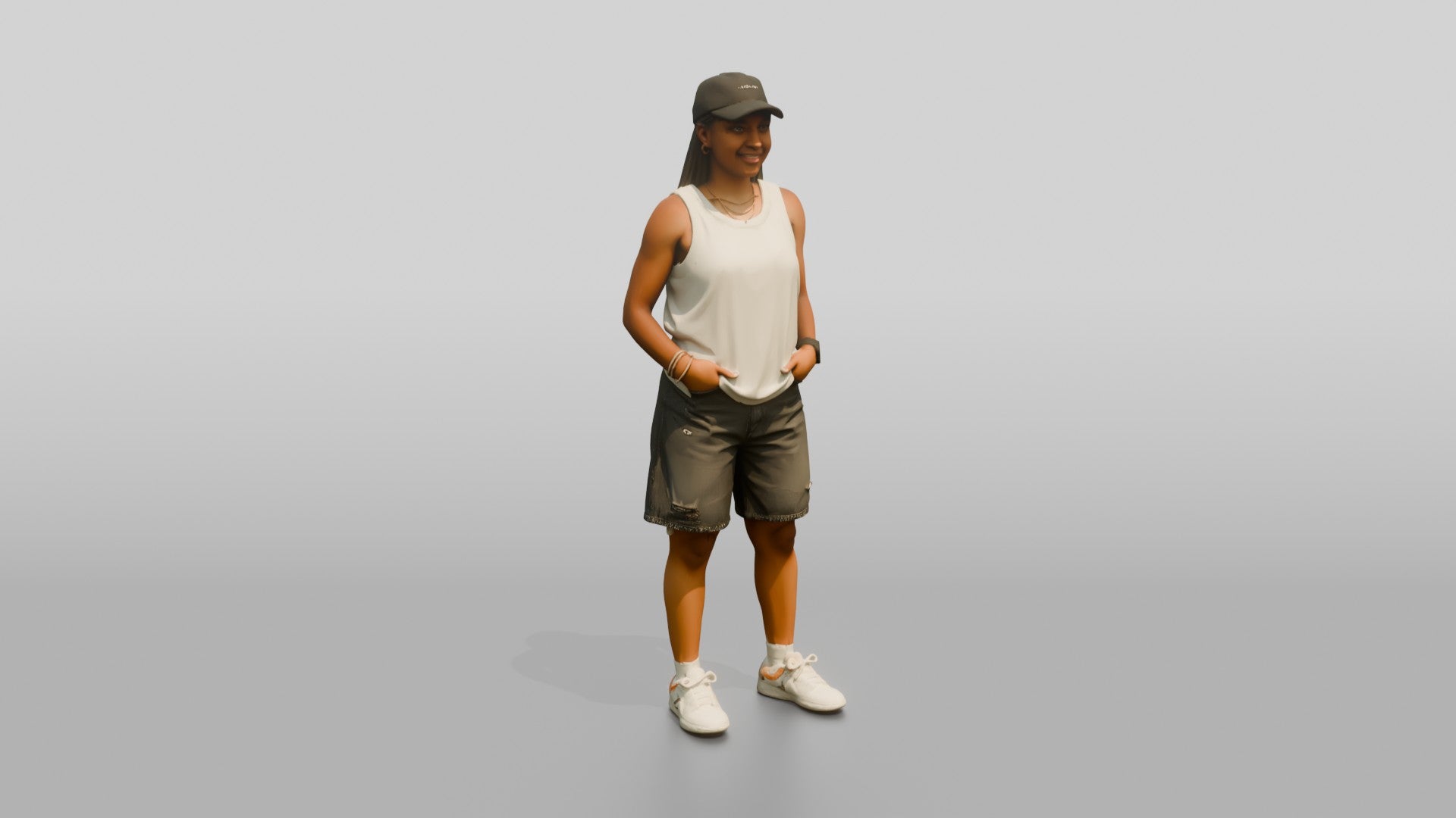 African-American Woman Posing Confidently on the Boardwalk