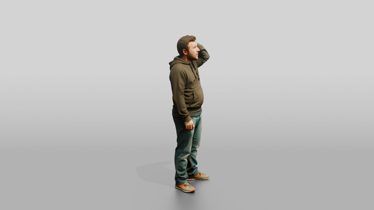 Homeless Man Looking Up with a Dazed Expression - 3D character model, view 2