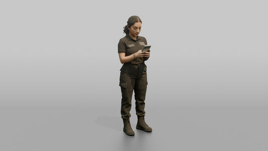 Door Staff Man Checking A Phone For A Guest List Name - 3D character model