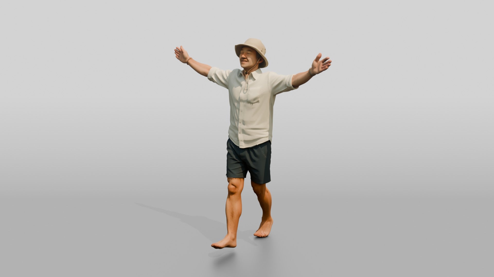 Man Stretching Arms in Ocean Breeze