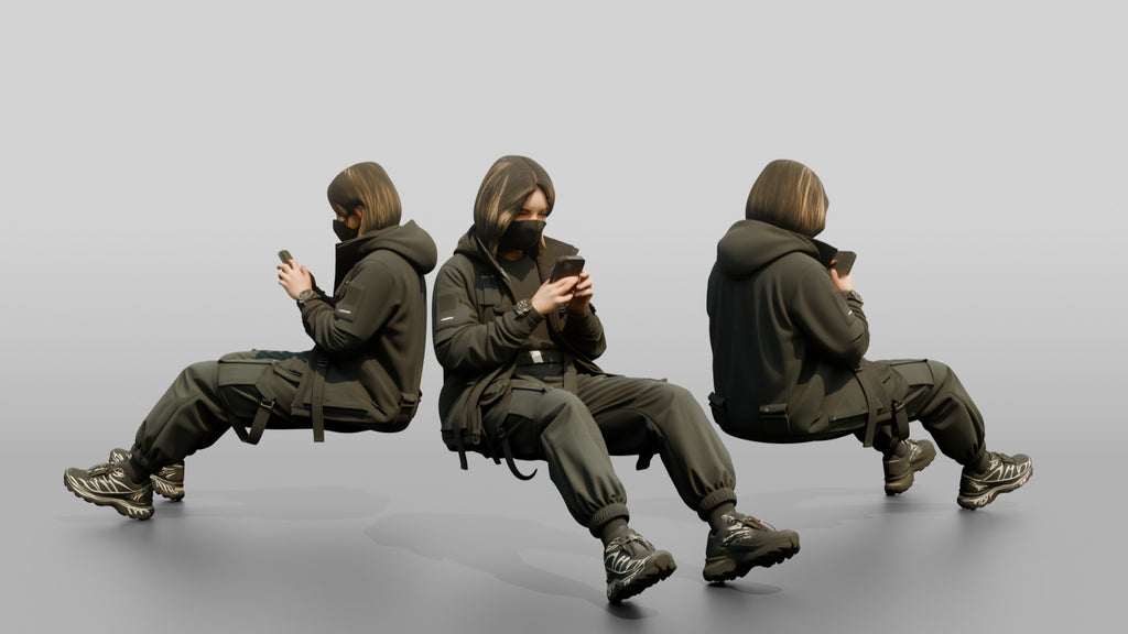 Techwear Woman Scrolling Her Phone