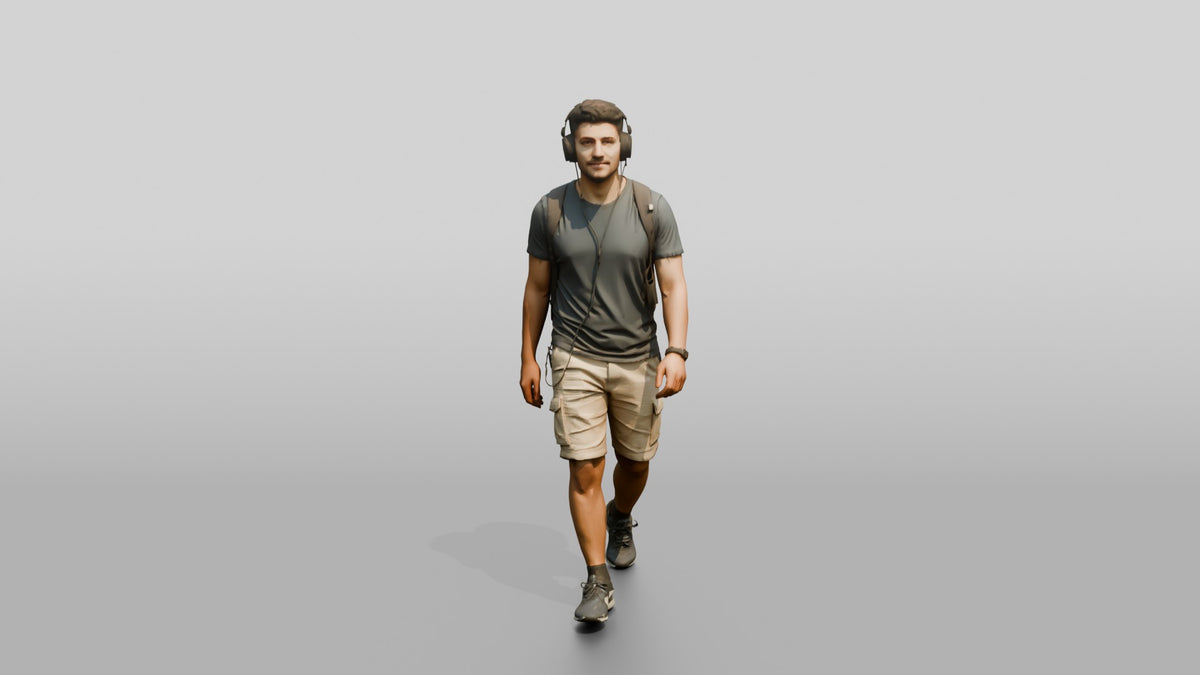 Young Turkish Man Walking with Headphones - 3D character model, view 5