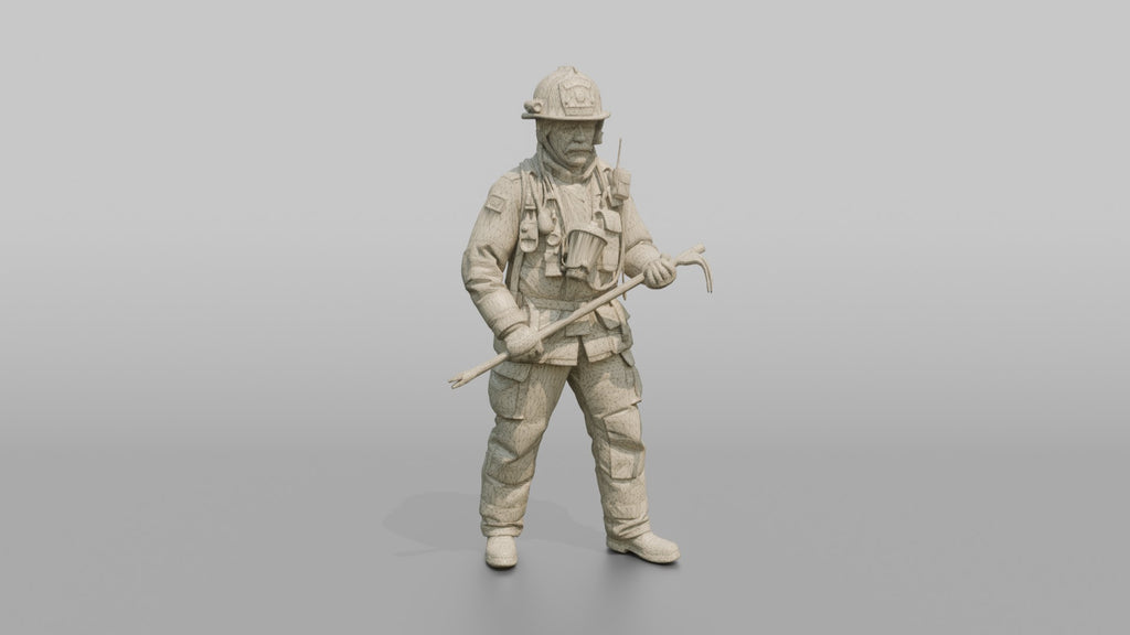 Firefighter Man Wielding a Halligan Entry Tool