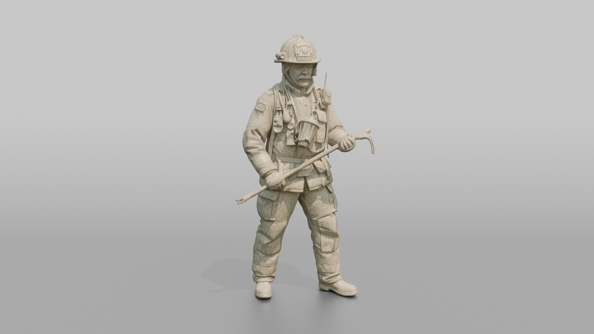 Firefighter Man Wielding a Halligan Entry Tool