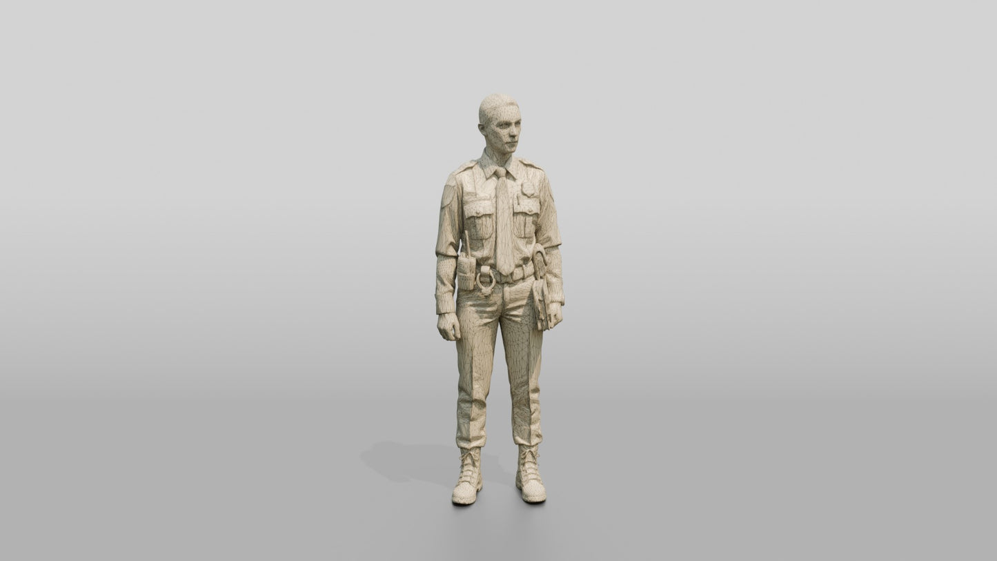 Caucasian Female Guard in a Navy Blue Guard Uniform