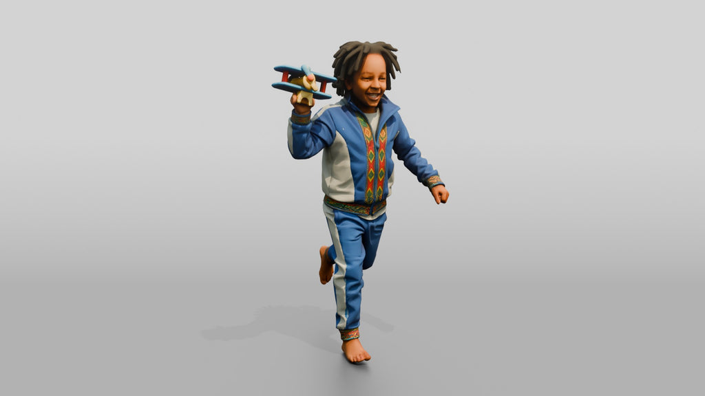 African Boy Running with a Toy Airplane