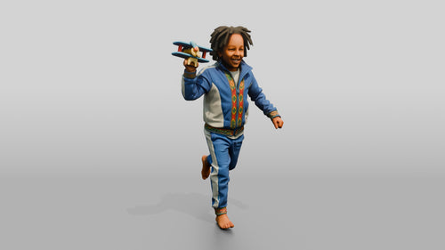 African Boy Running with a Toy Airplane