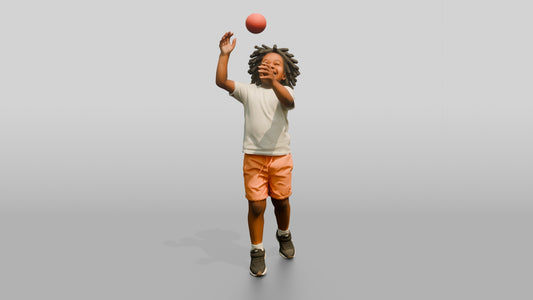 Stocky Maltese Boy Tossing a Red Ball in the Air - 3D character model, view 1
