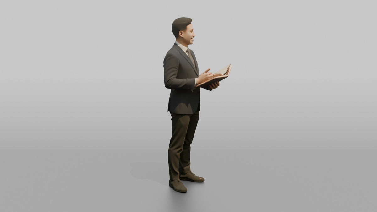 Host Man Holding A Reservation Book - 3D character model, view 2