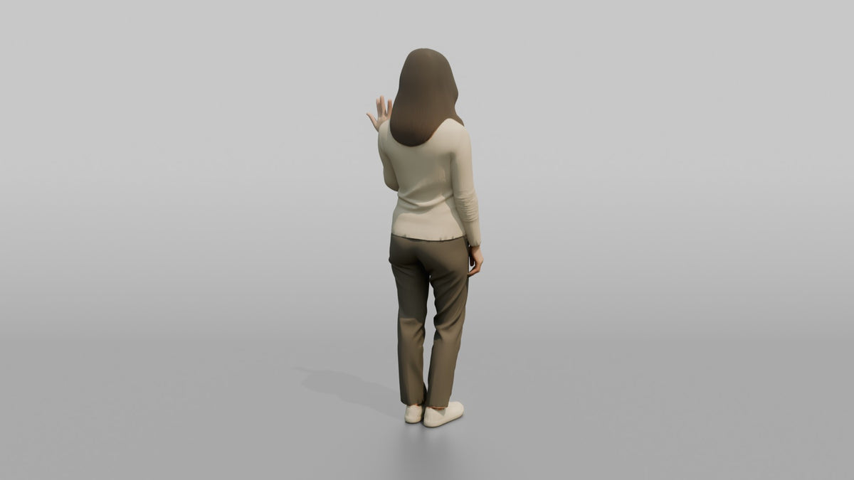 Woman Customer Trying On A Ring, Admiring Her Hand - 3D character model, view 3