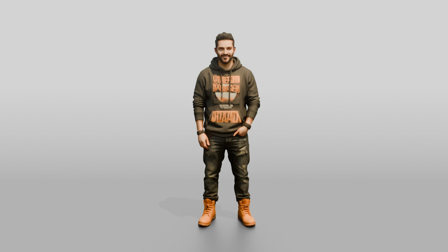 Latino Man in Graphic Hoodie and Timberlands
