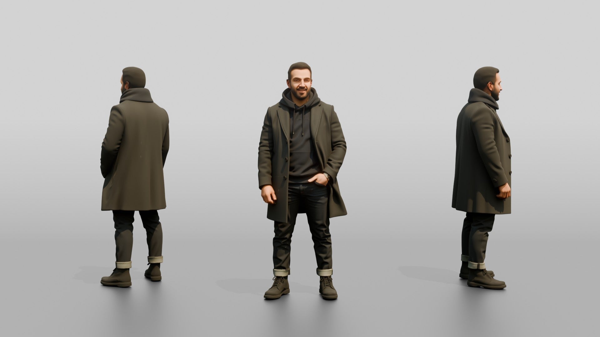Middle Eastern Man in Long Overcoat and Boots