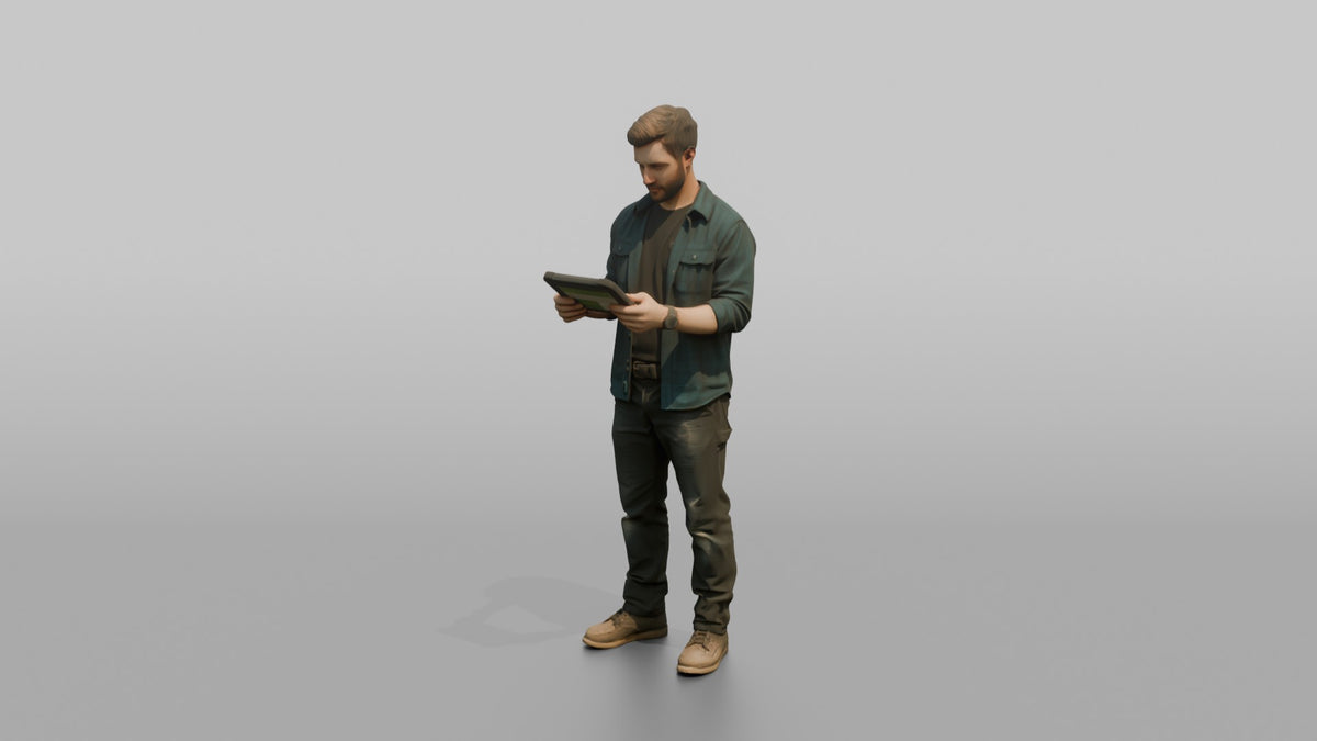 Farmer Holding Digital Tablet To Inspect Crop Health - 3D character model, view 4