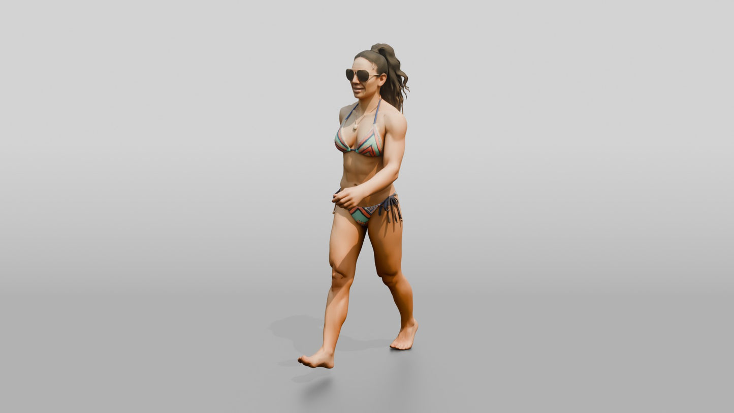 Latina Fitness Model Power-Walking on the Beach
