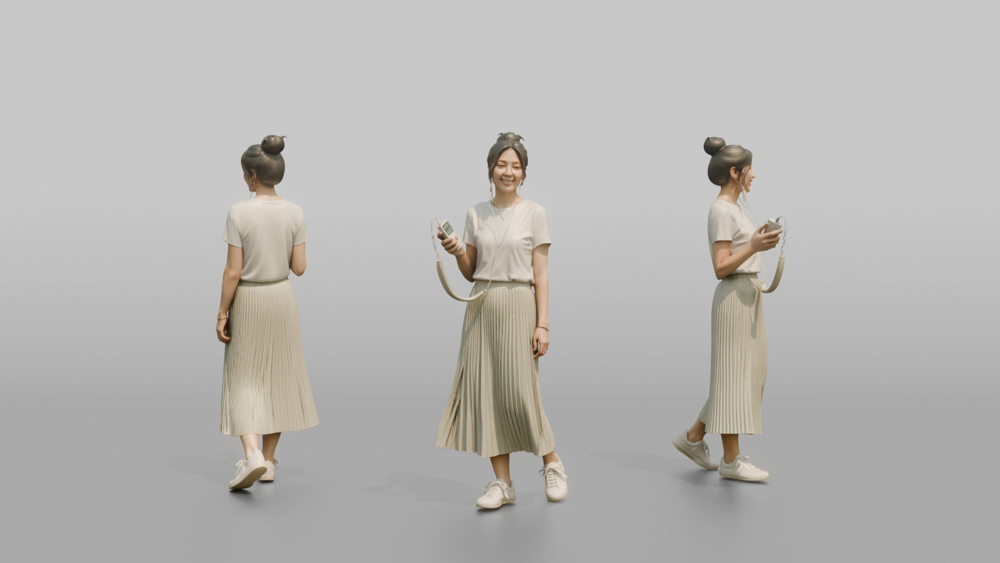 Vacationer Wearing Pleated Summer Skirt And White Tee