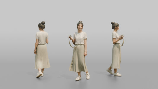 Vacationer Wearing Pleated Summer Skirt And White Tee - 3D character model