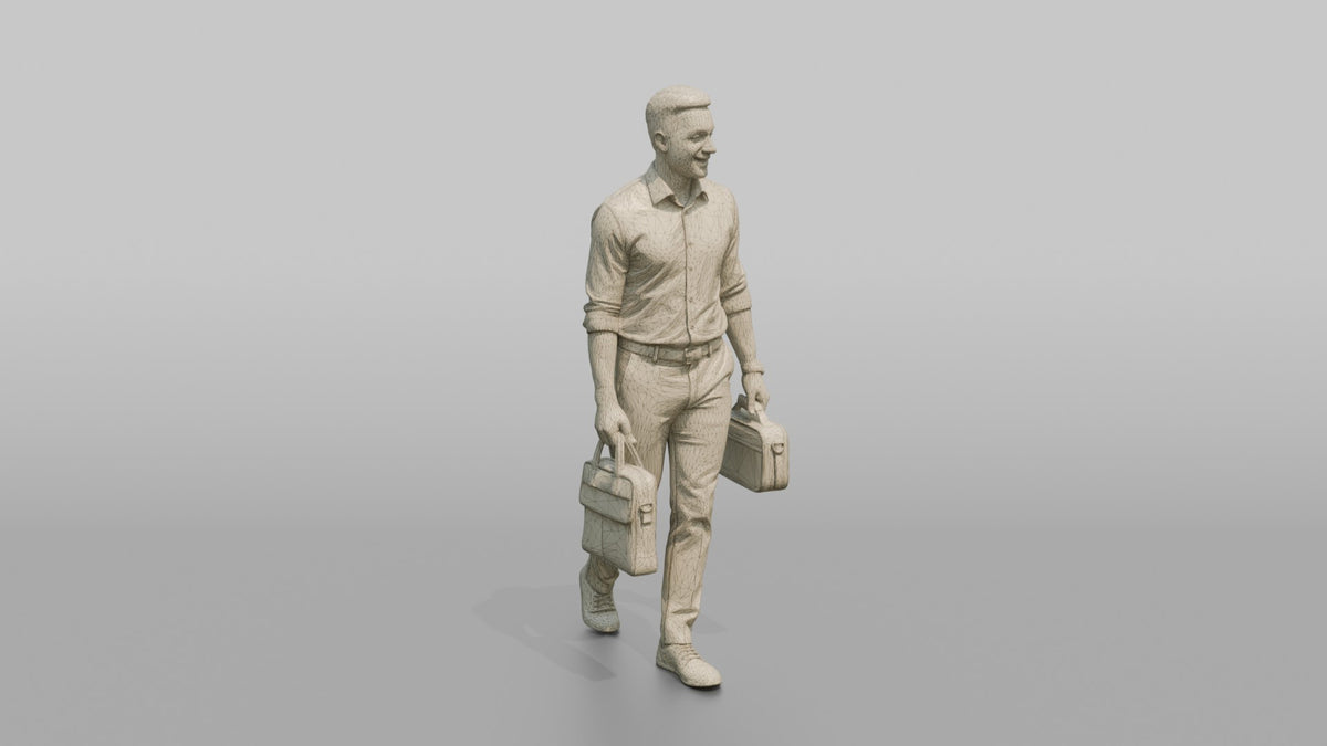 Father Carrying A Briefcase In One Hand And A Lunchbox In The Other - wireframe topology preview